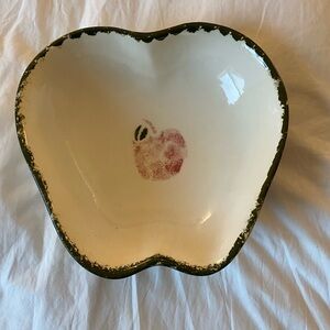 Apple-Shaped Ceramic Bowl with Green Trim